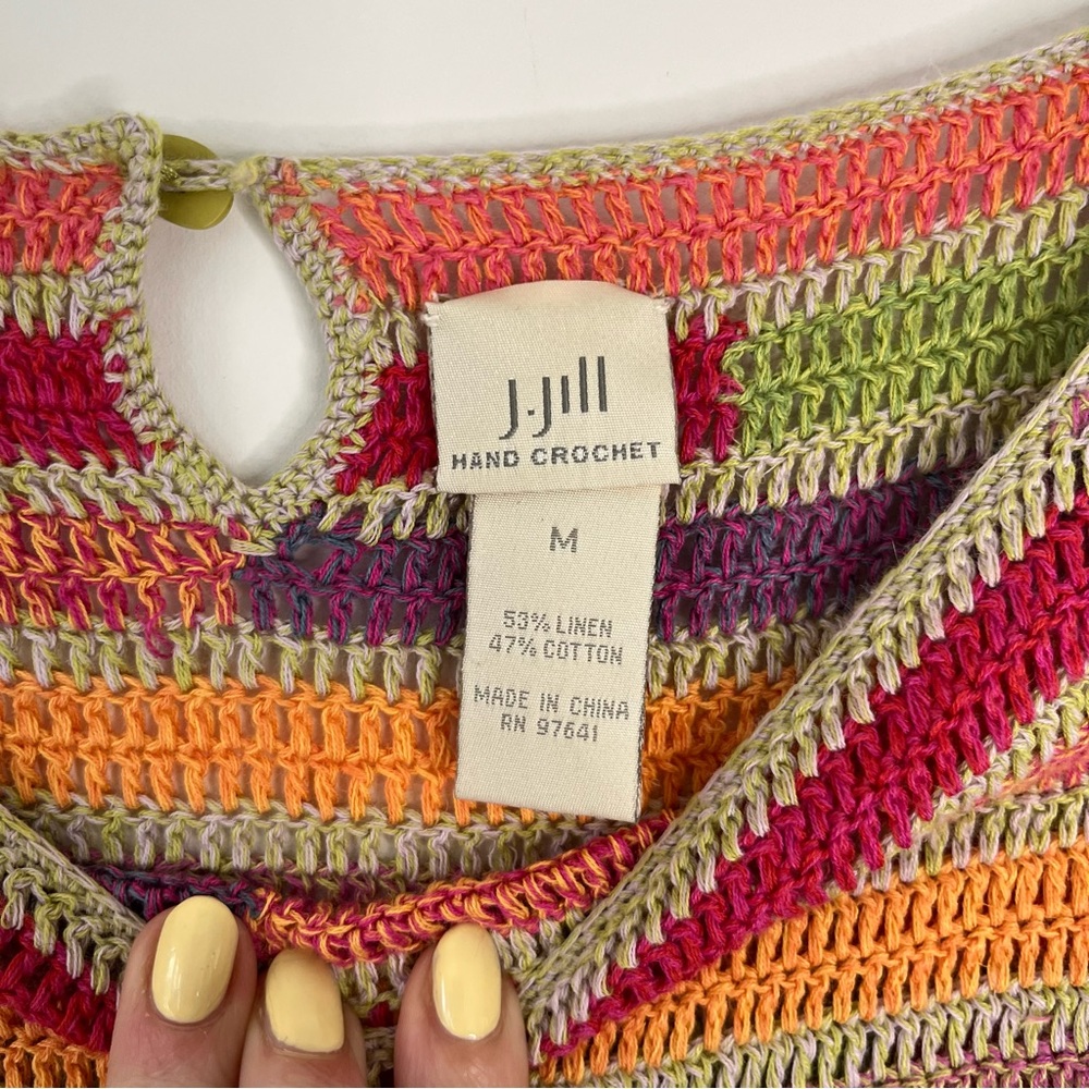 Vintage Y2K J. Jill Multi color Hand Crochet Sweater Top - Linen/Cotton Blend - Picture 4 of 7